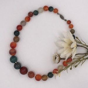 vintage orange and green glass bead choker
